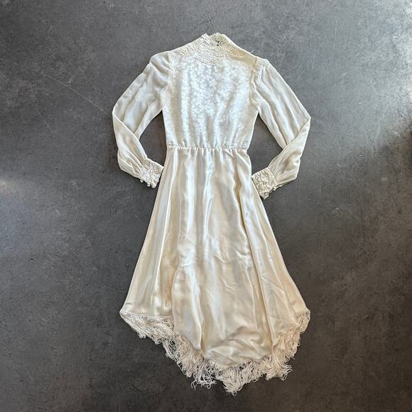 Vintage Y2K Marshall-Rousso Antique White Embroidered Lace Wedding Dress Small - Picture 2 of 10
